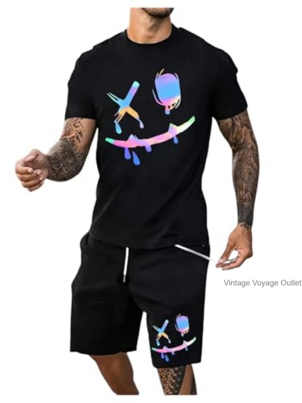 Men's Graphic Tee & Drawstring Shorts 2-Piece Set Streetwear